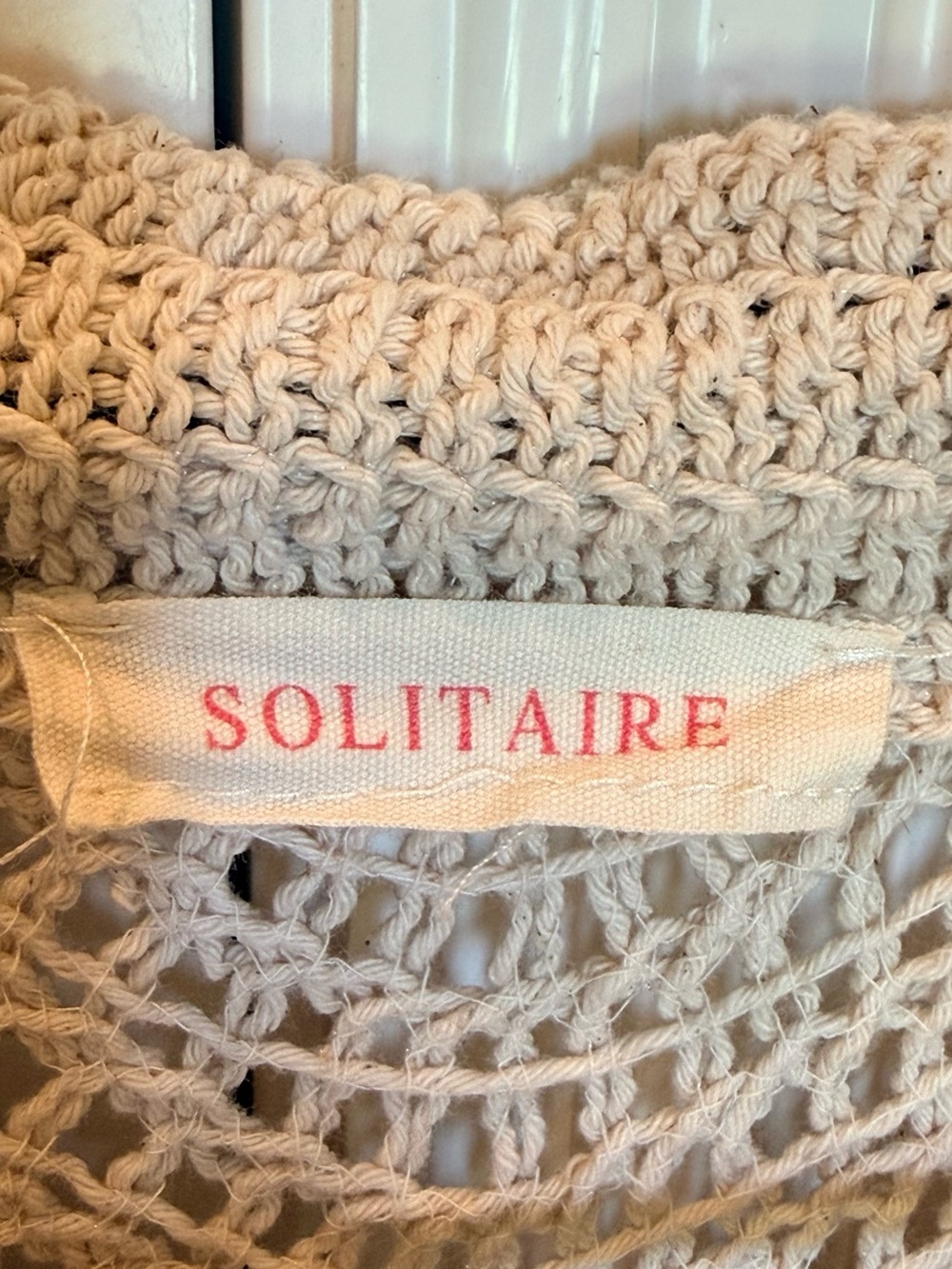 Solitaire Cream Knit Polo Crochet Blouse with Black Trim - Picture 3 of 4